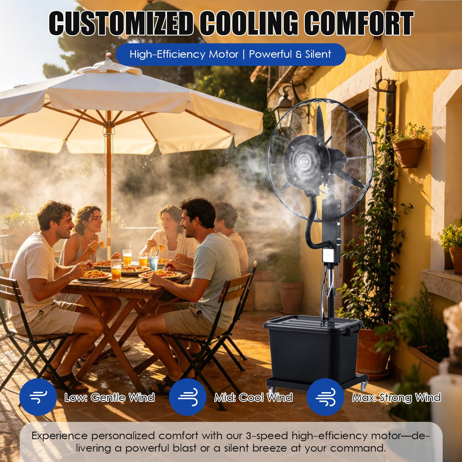 Ventilador de Agua Industrial con Ruedas, Gran Ventilador Nebulizador 40L, Ventilador de Tambor de Metal con 3 Velocidades, Altura Ajustable para Garajes, Fábricas y Oficinas