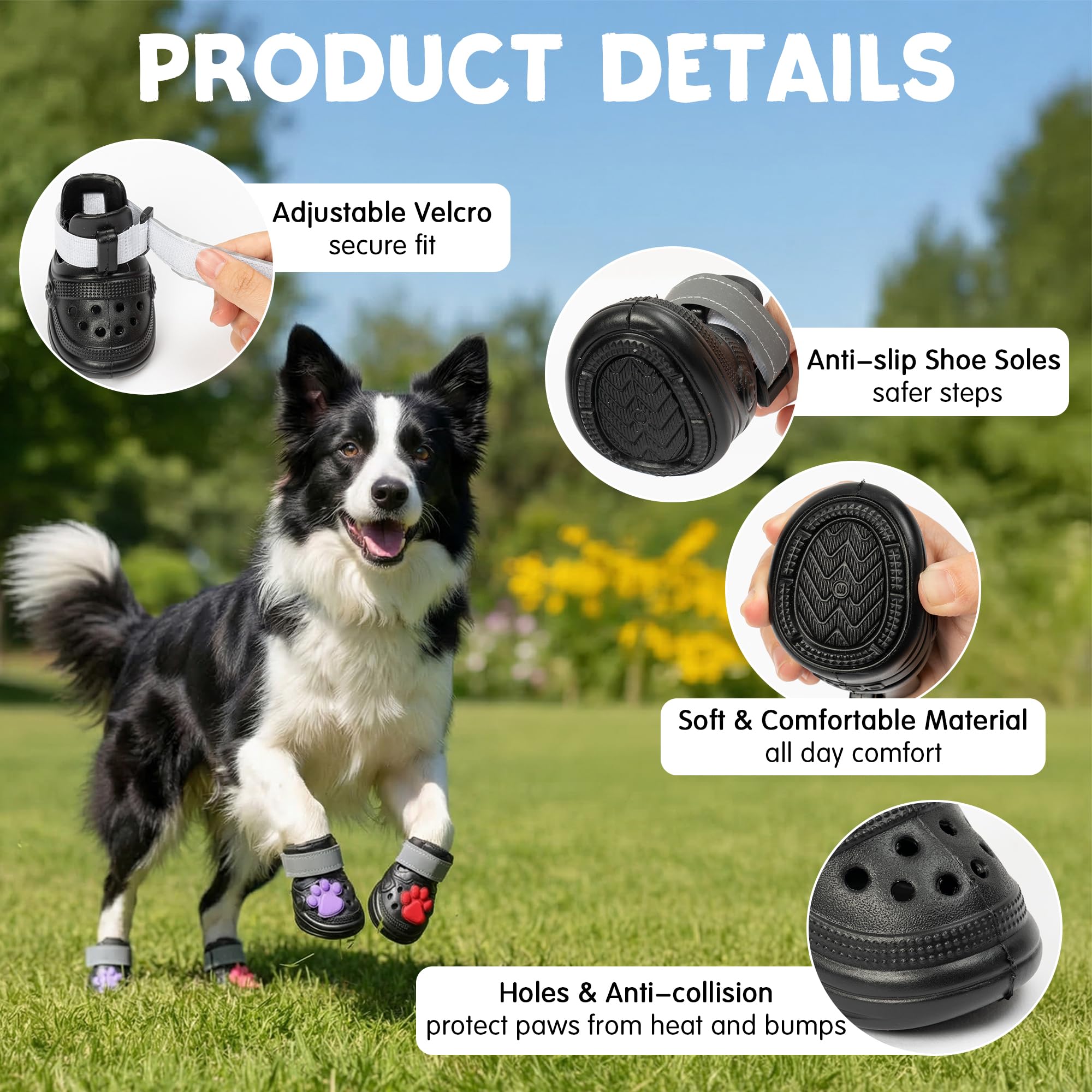 Zapatos para perro para protector de patas, 4 unidades, antideslizantes, sandalias transpirables con dije de zapato, tira reflectante para perros pequeños y medianos, deja de lamer patas