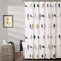 Lush Decor Rowley Birds Shower Curtain 72x72 - Whimsical Floral Bird Print for Boho, Coastal, Farmhouse Bathrooms