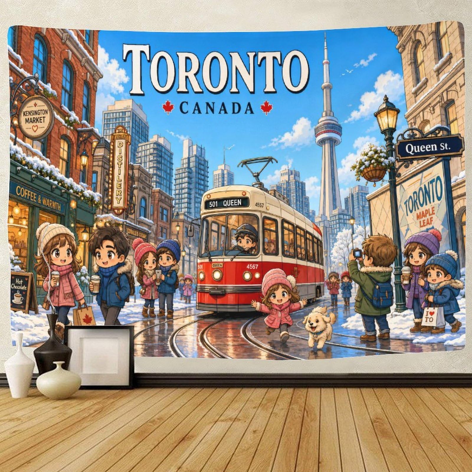 GPMNBCXZK Vintage Toronto Tapestry for Bedroom 3D Print Wall Hanging Decor Winter Streetscape Tapestries Poster Home Decoration Bedroom Dorm 150cmx200cm