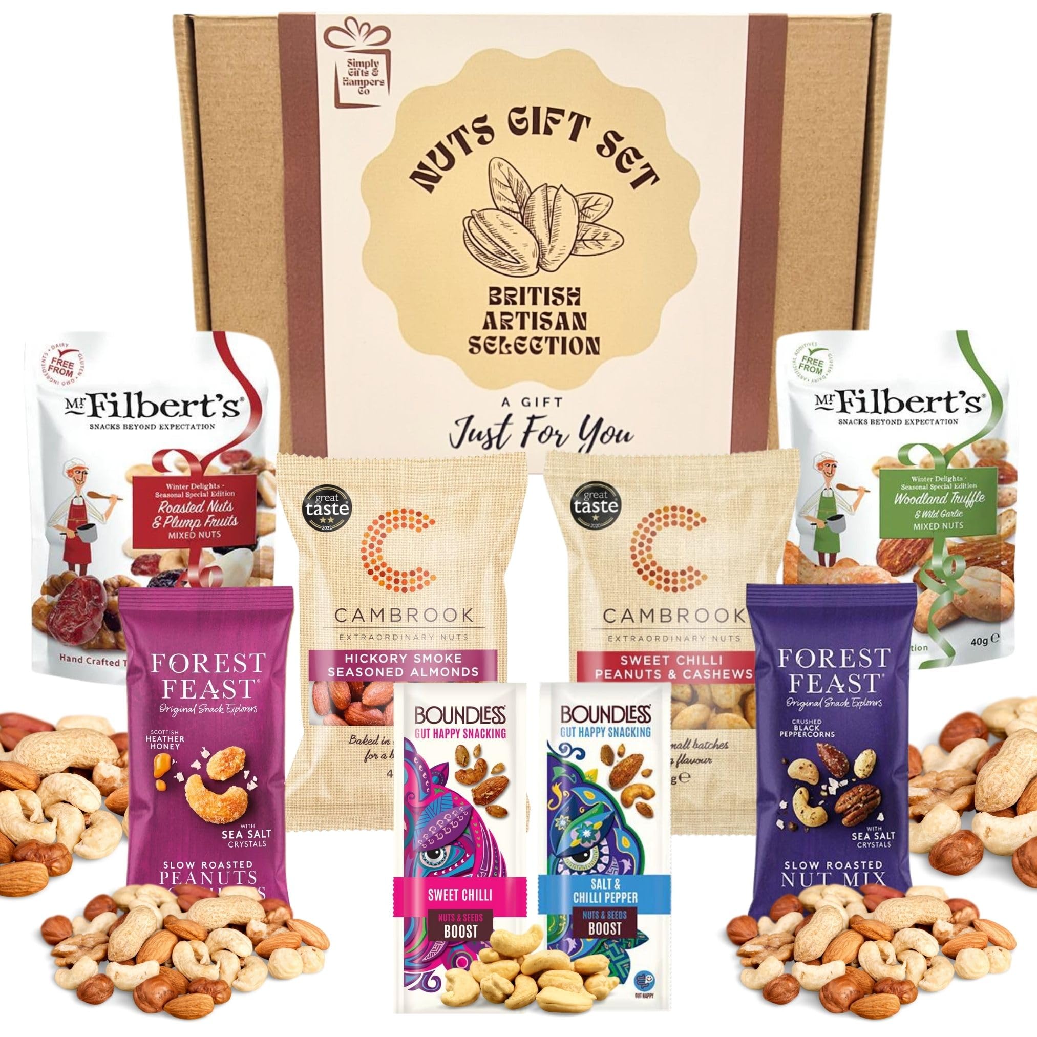 Nuts Gift Set – Premium Nuts Selection Gift Box - with British Artisan Nut Brands – Mr Filberts, Cambrook & More – Gift Ready, Perfect for Christmas - Mixed Nuts Selection