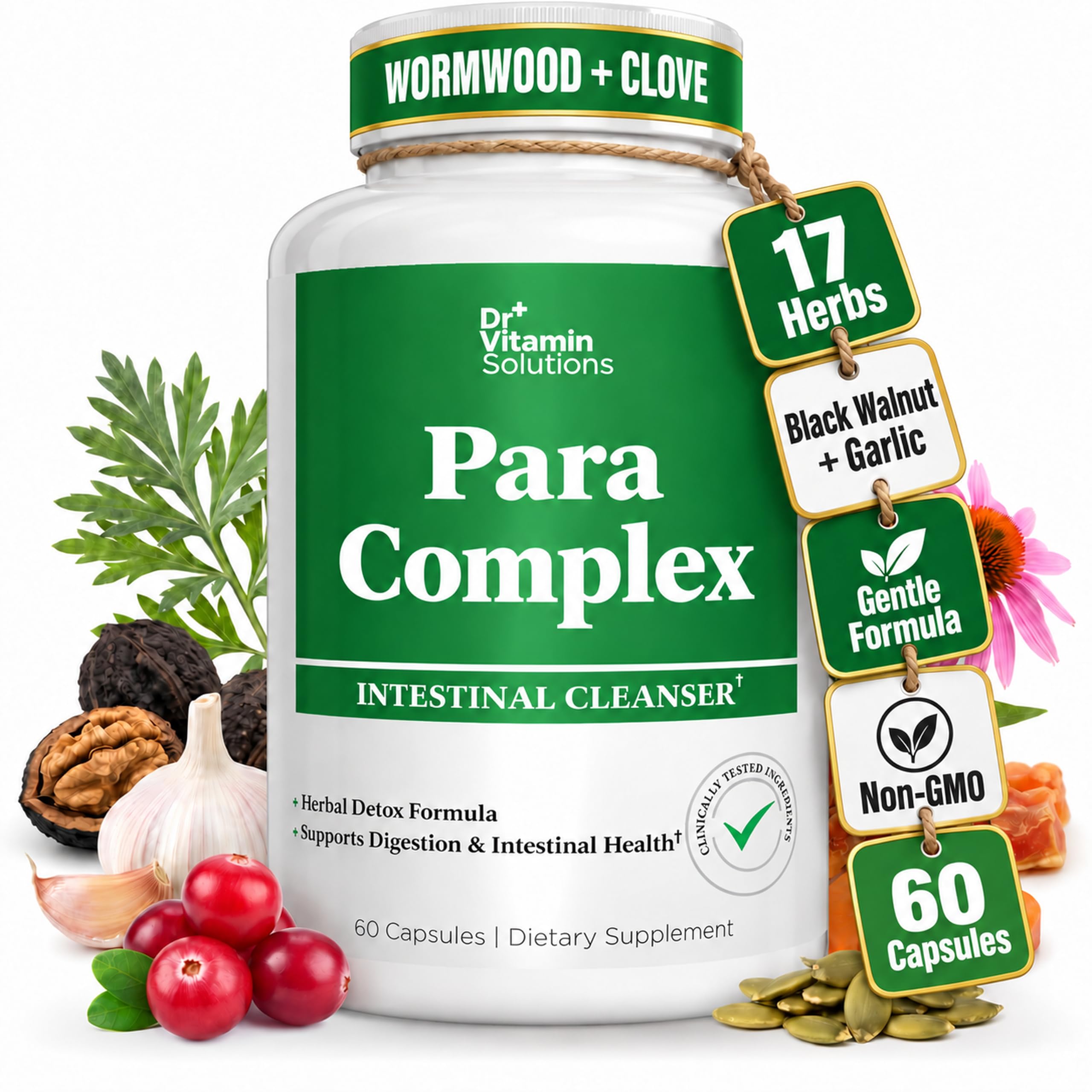 Wormwood Black Walnut Clove Parasite Cleanse for Humans - Gentle Detox