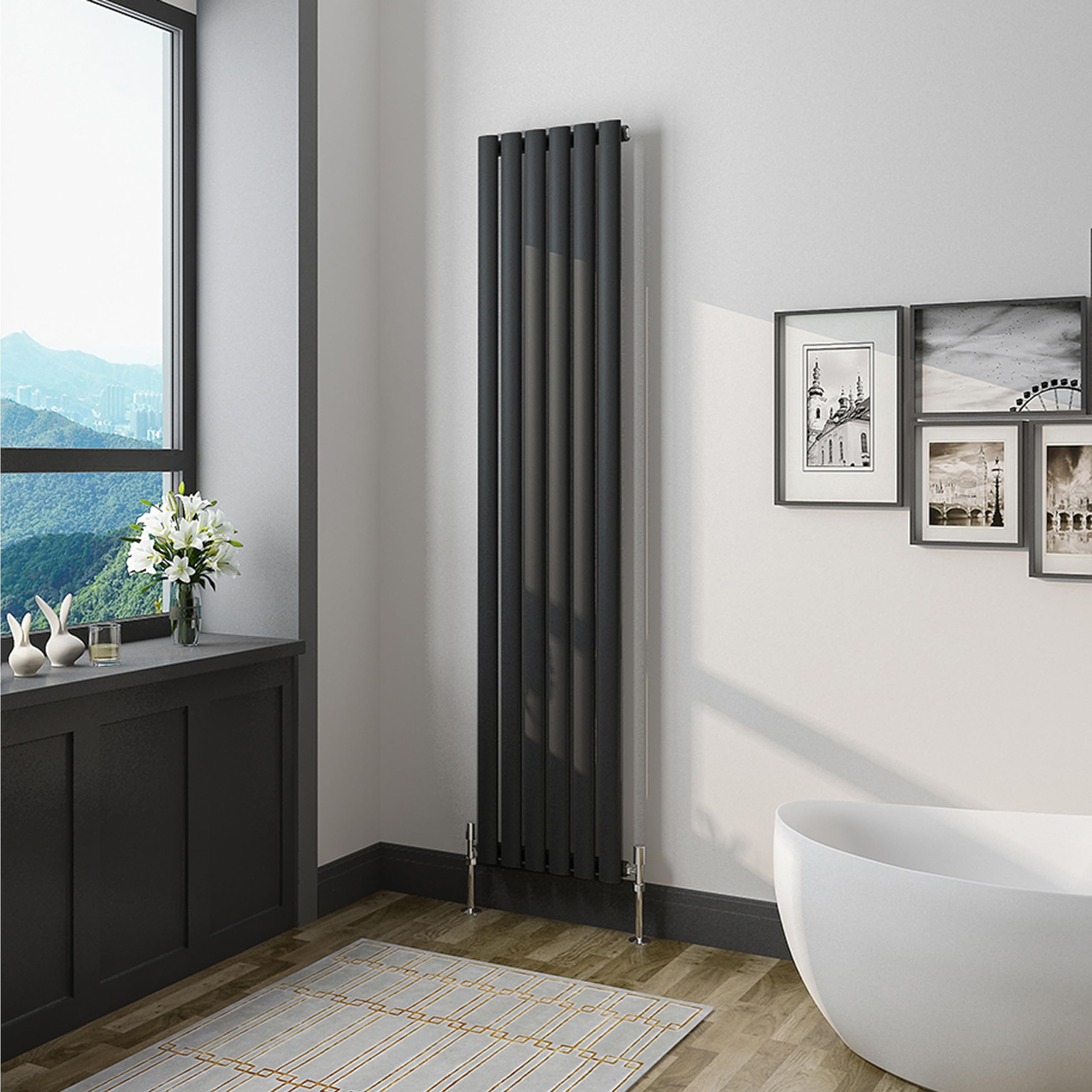 Biubiubath Oval Black Single Modern Central Heating Radiator Designer 1600x354mm Radiator โ image 1