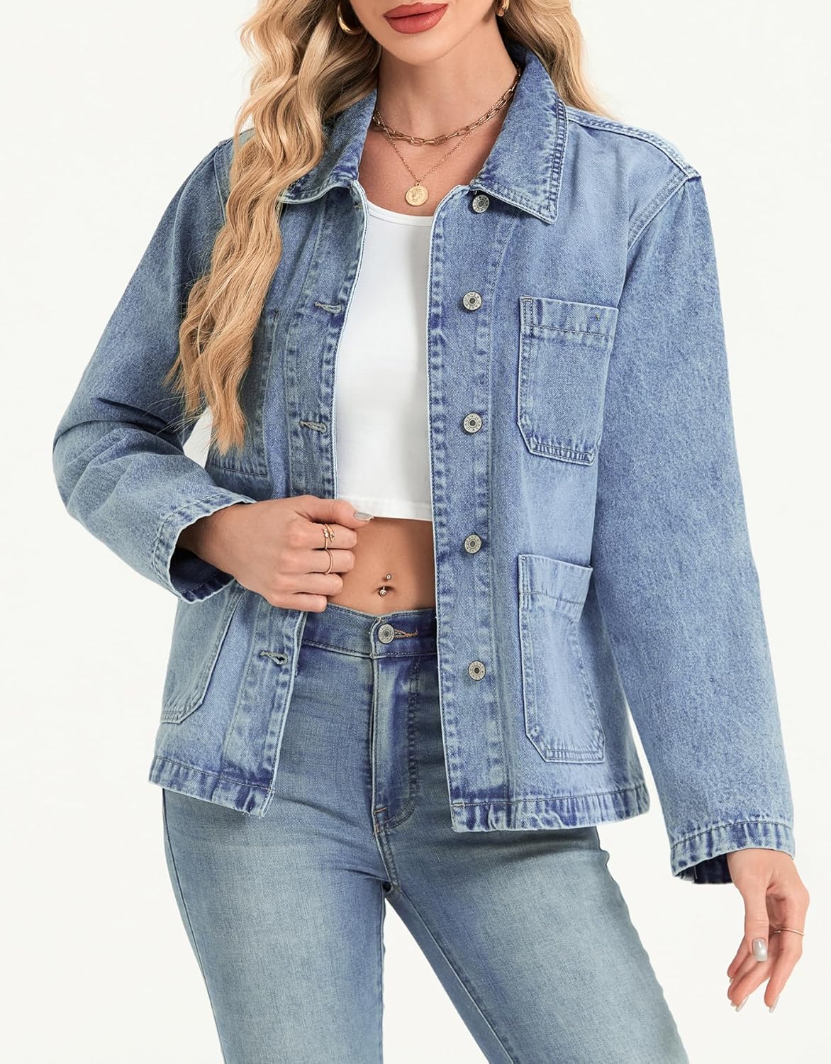 Kedera Denim Jackets for Women Fashion Oversized Button Down Jean Jacket Western Shacket Jacket with Pockets - Image 5