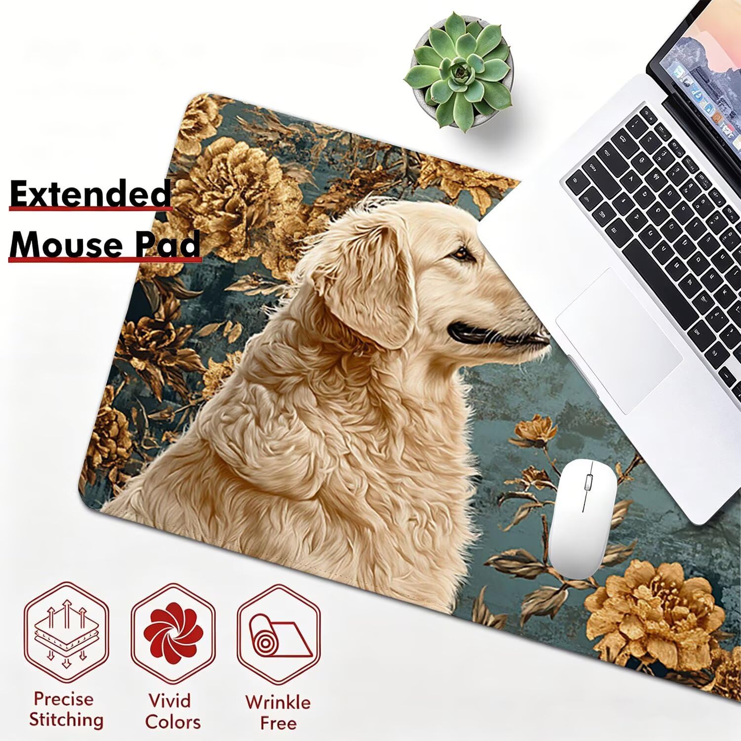 Tappetino Mouse Gaming XXL, Mousepad 1200x600x4mm cane fiore 0x0-179 | Tappetino Scrivania con Base in Gomma Antiscivolo Bordi Cuciti per Computer, PC, Migliora la Precisione e la Velocità