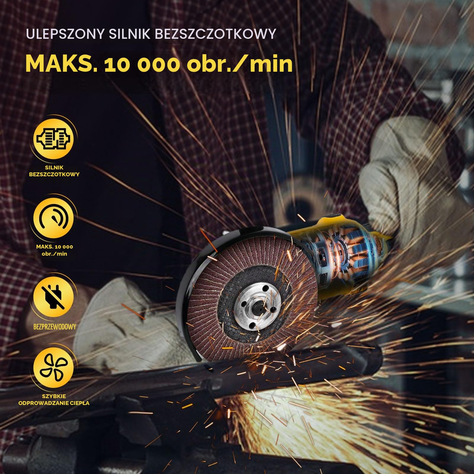 Akumulatorowa szlifierka kątowa do akumulatora 18V/20V, 125 mm, 10000 obr./min, bezszczotkowa szlifierka z wałem M14, 3-biegowa szlifierka akumulatorowa do cięcia, szlifowania i polerowania