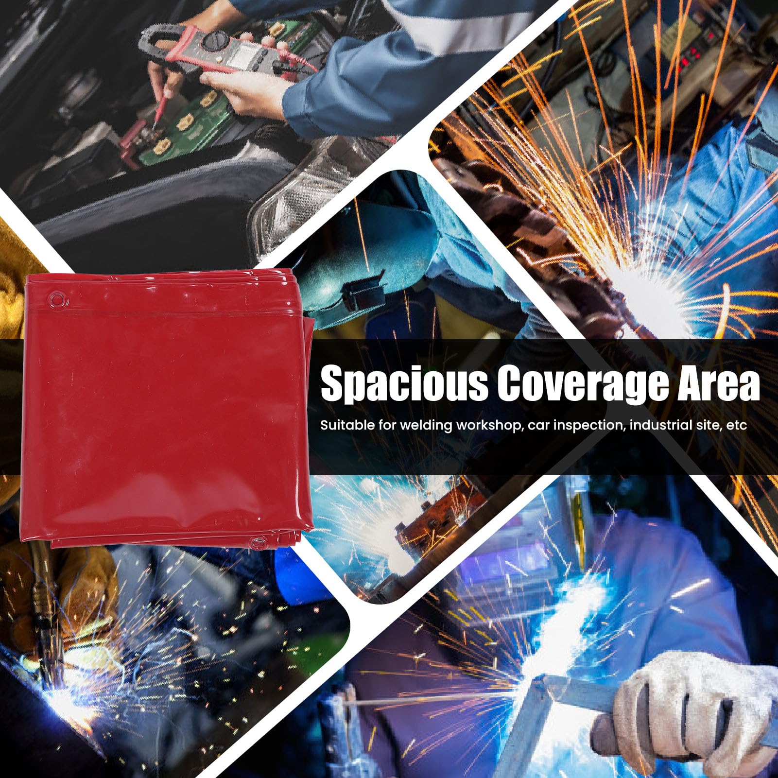 Welding Curtain Screen, 5.71x7.68FT Hanging Welding Curtain Wall, Flames Resistants Welding Protections Screens with 6 Level Guard Hanging Type Portable for Workshop Industrial