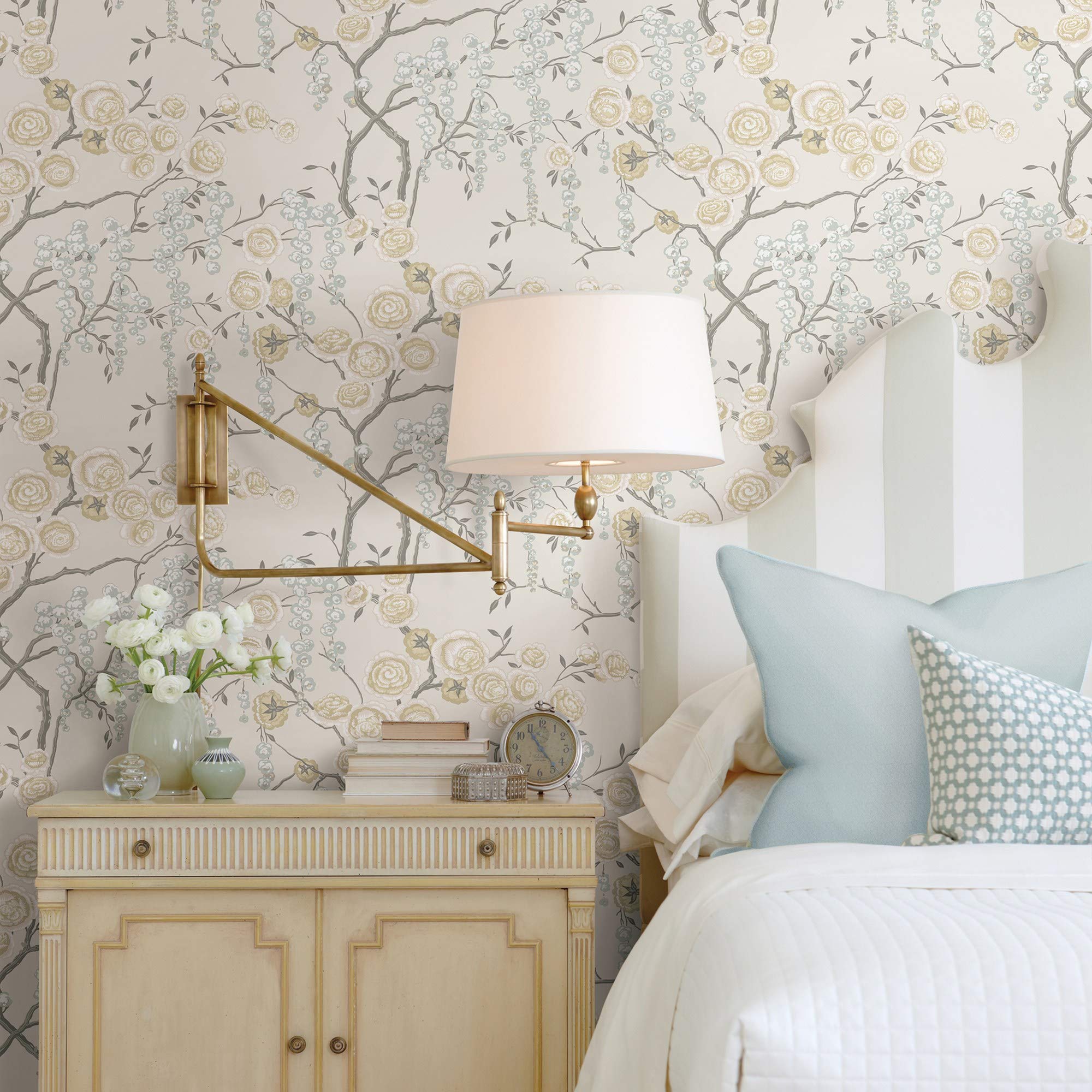 A-Street Prints Citrine Peony Tree Wallpaper, Aqua - Image 2