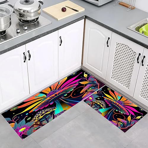 Miniatura 3 de Tapete de cocina bohemio con diseño floral y flores, antideslizante, antifatiga, para cocina, oficina, fregadero