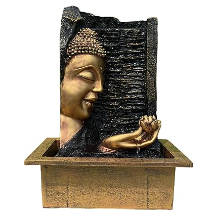 Gautam Buddha Water Fountain with LED Lights, for Home & Office Decor, Relaxing Feng Shui Waterfall, Peaceful, Meditation & Spiritual Spaces