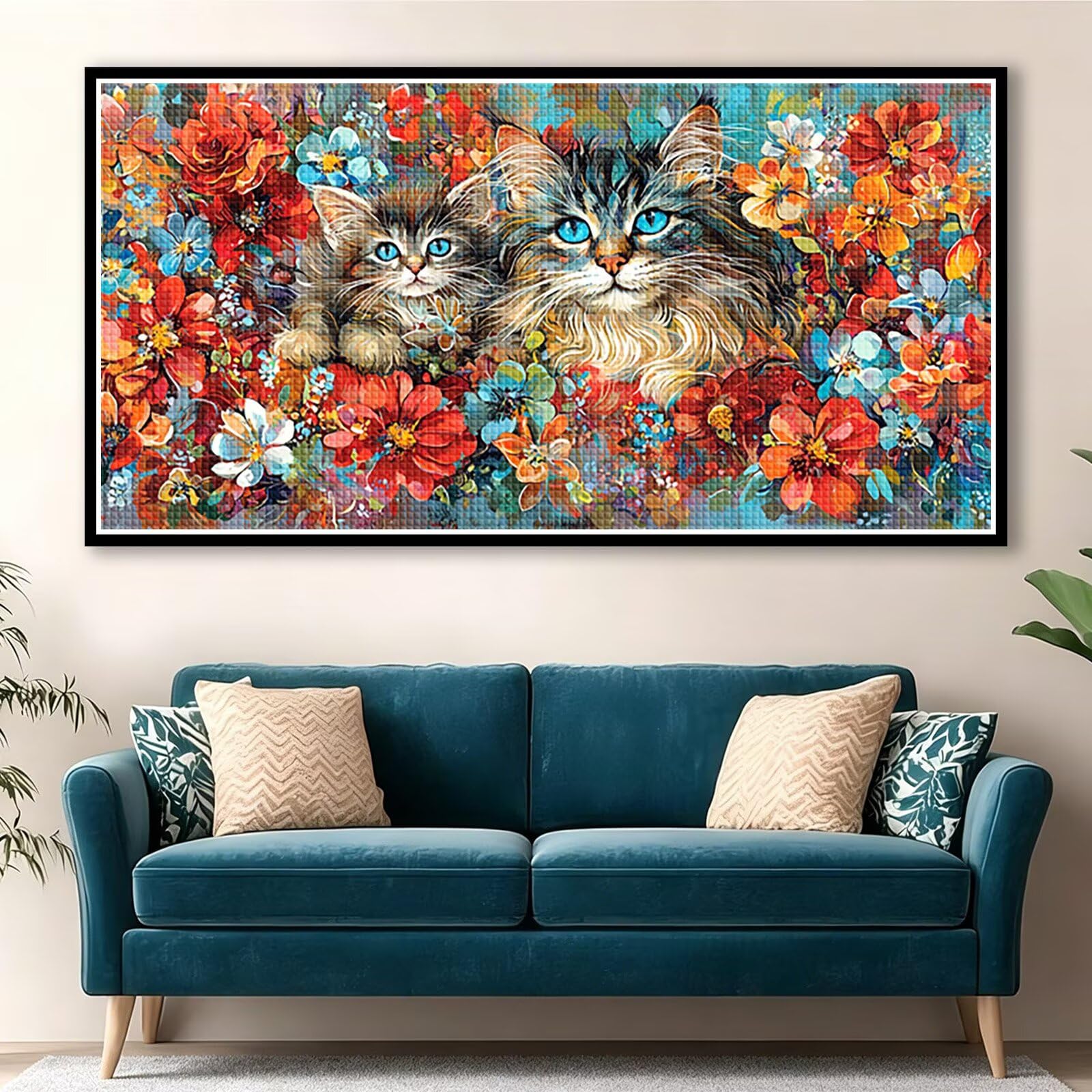 Diamond Painting Grande 160x80cm Gato Diamond Painting Adultos, DIY Animal Pintura de Diamante Manualidades Adultos, 5D Cuadrado Rhinestone Bordado Punto de Cruz para Home Decoration Regalo 0J-219