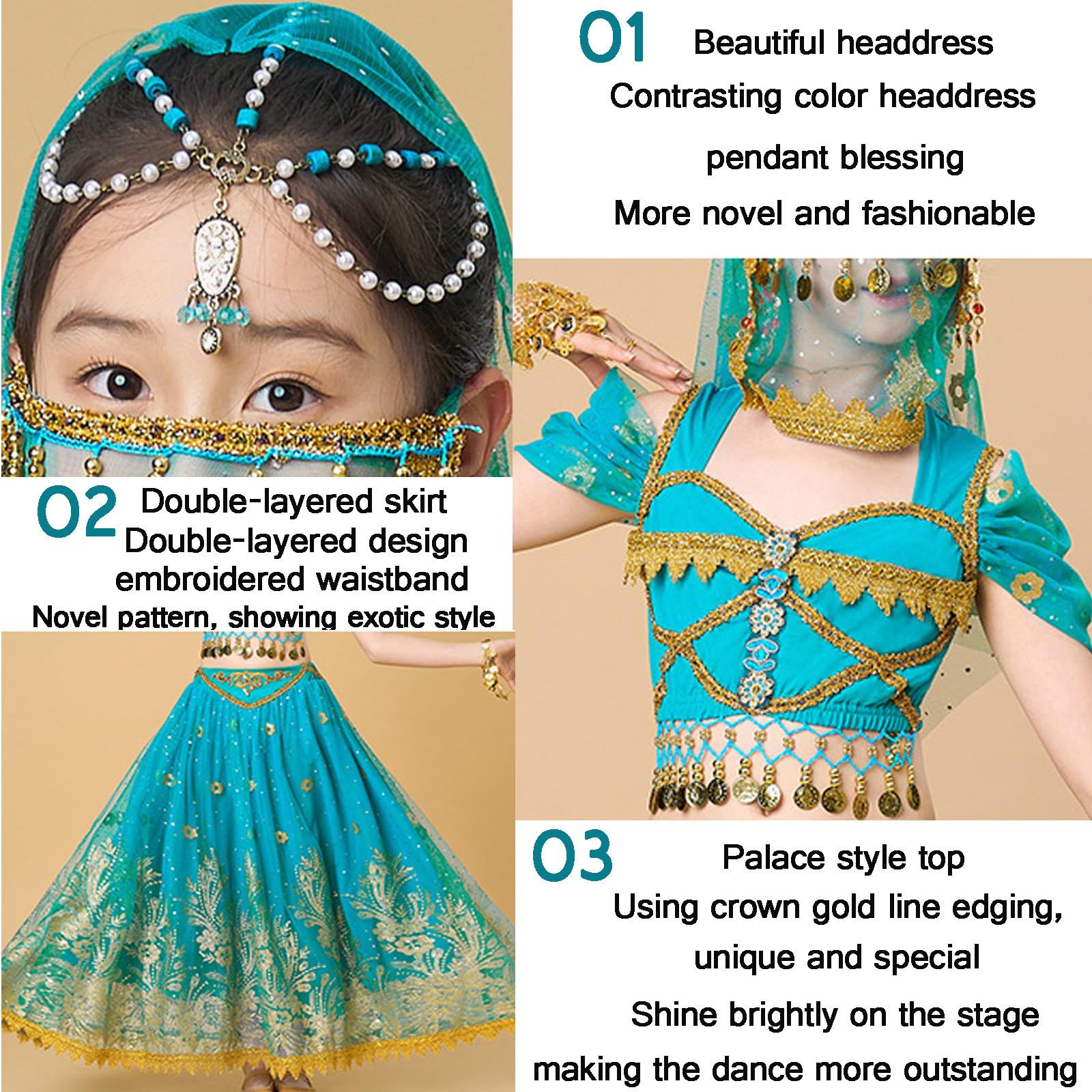 Kostium tańca brzucha dla dziewczynek sukienka Bollywood,orientalna księżniczka Jasmine przebranie Halloween taniec brzucha kostium szyfonowy,indyjskie ubrania tańca,Blue,S