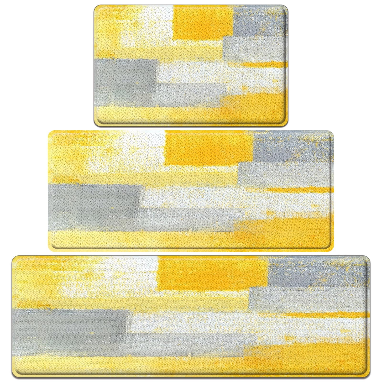 Arttown Anti-Fatigue Kitchen Rug Set of 3, Waterproof Non-Slip, Abstract