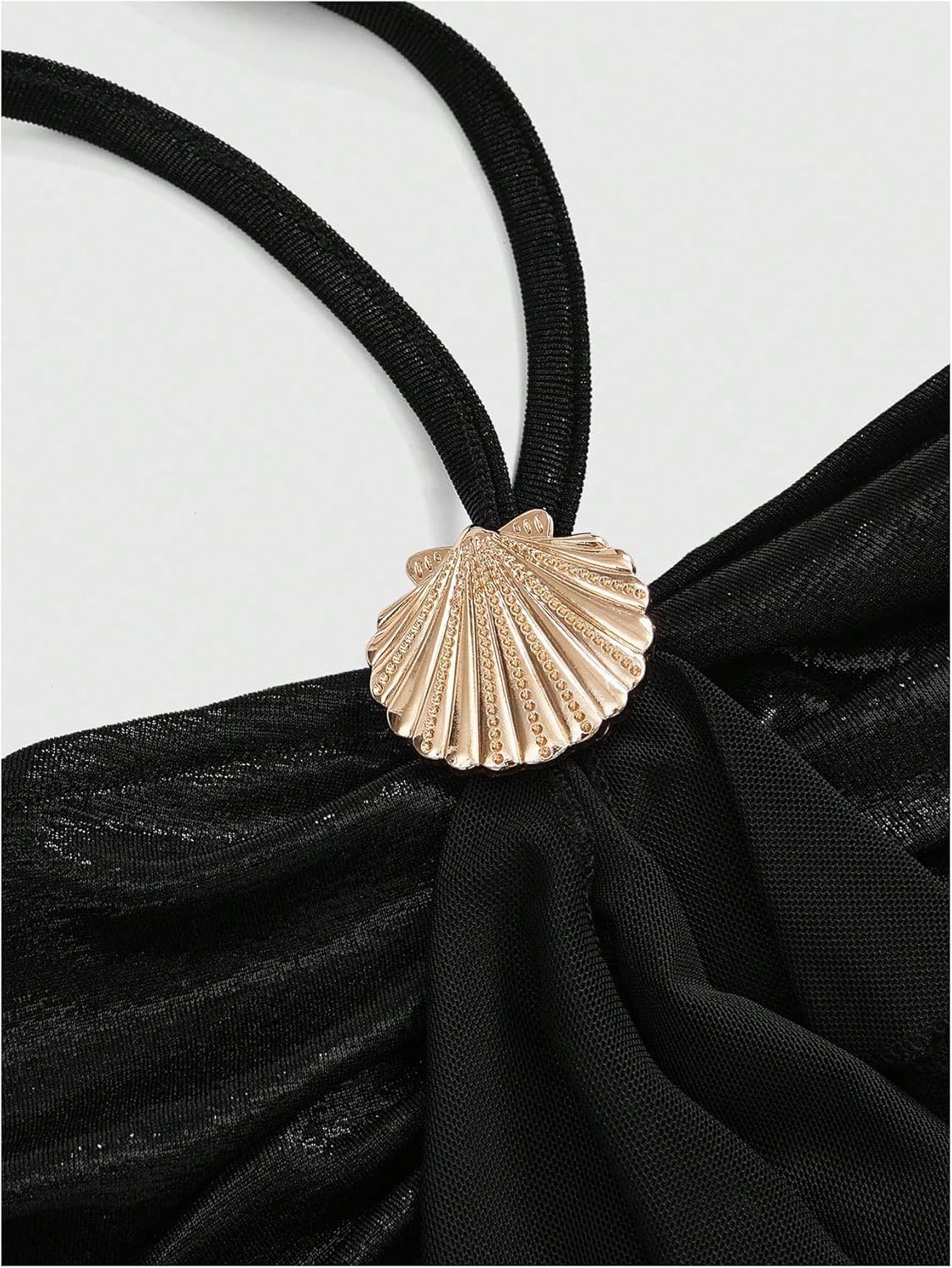 MakeMeChic Women's Mesh Halter Tops Metal Seashell Ruched Backless Ruffle Y2k Going Out Top - Image 3