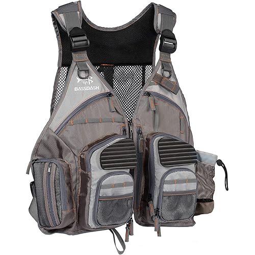 BASSDASH Fishing Vest Adjustable for Men and Women, for Fly Bass Boat Fishing