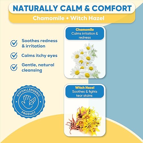 Miniatura 4 de Toallitas para ojos de perro y gato, 240 unidades, paquete de 2 toallitas quitamanchas de lágrimas para perros, con manzanilla y hamamelis,