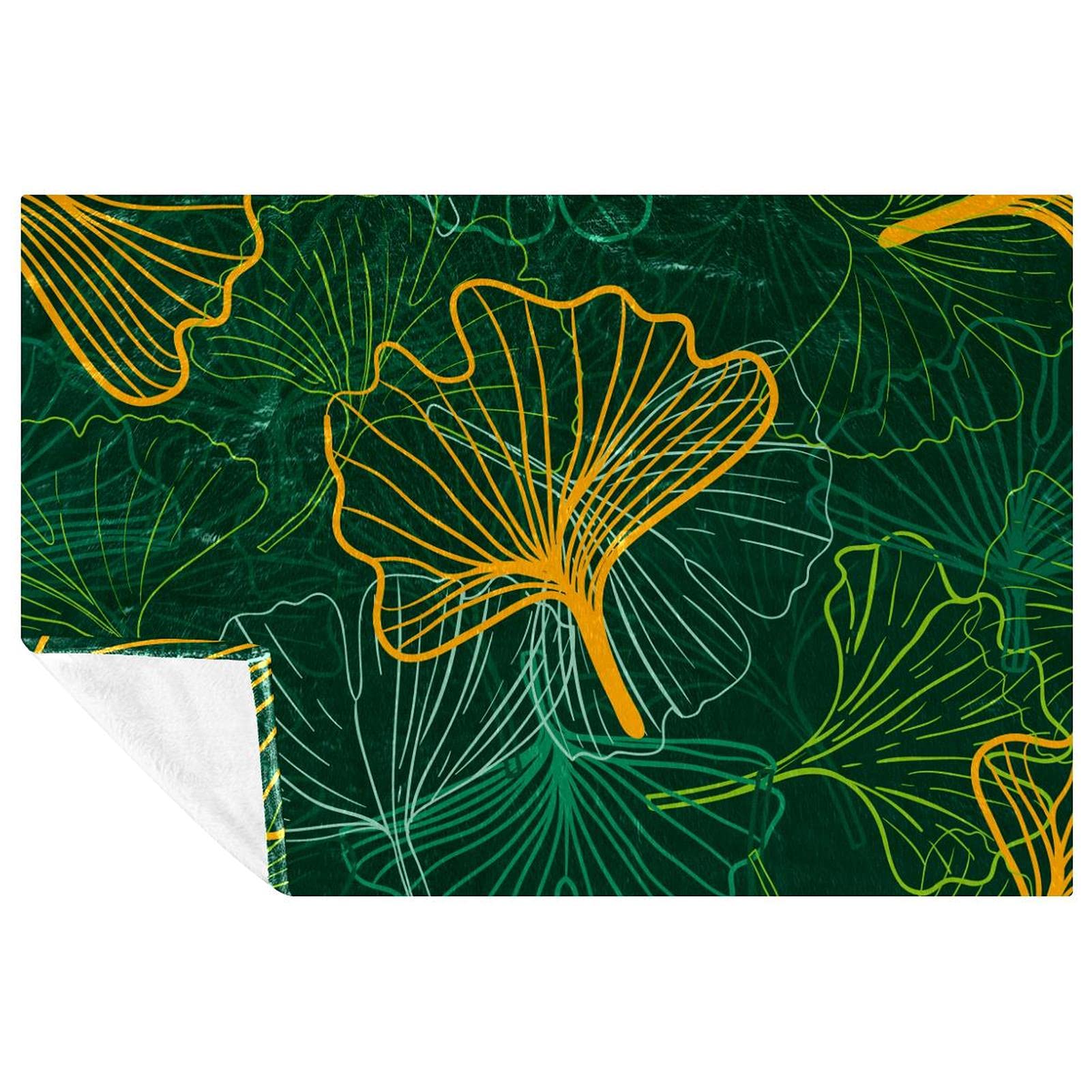 Plaid vert foncé de qualité supérieure motif feuilles de Gingkgo 150x100 cm
