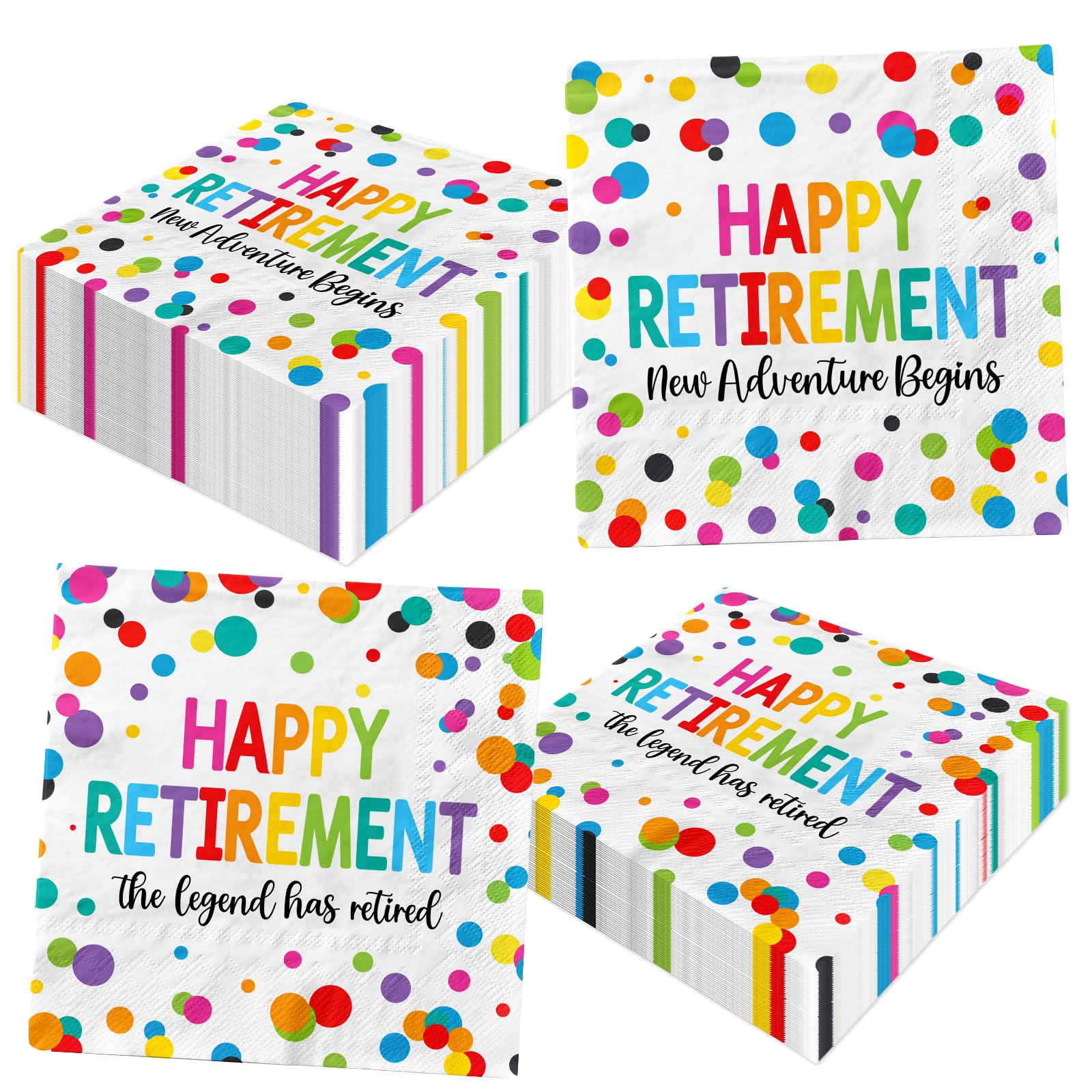 Retirement Napkins,Retirement Party Supplies 40pcs Happy Retirement Napkins Colorful Dot Retirement Cocktail Napkins for Retirement Party Decorations