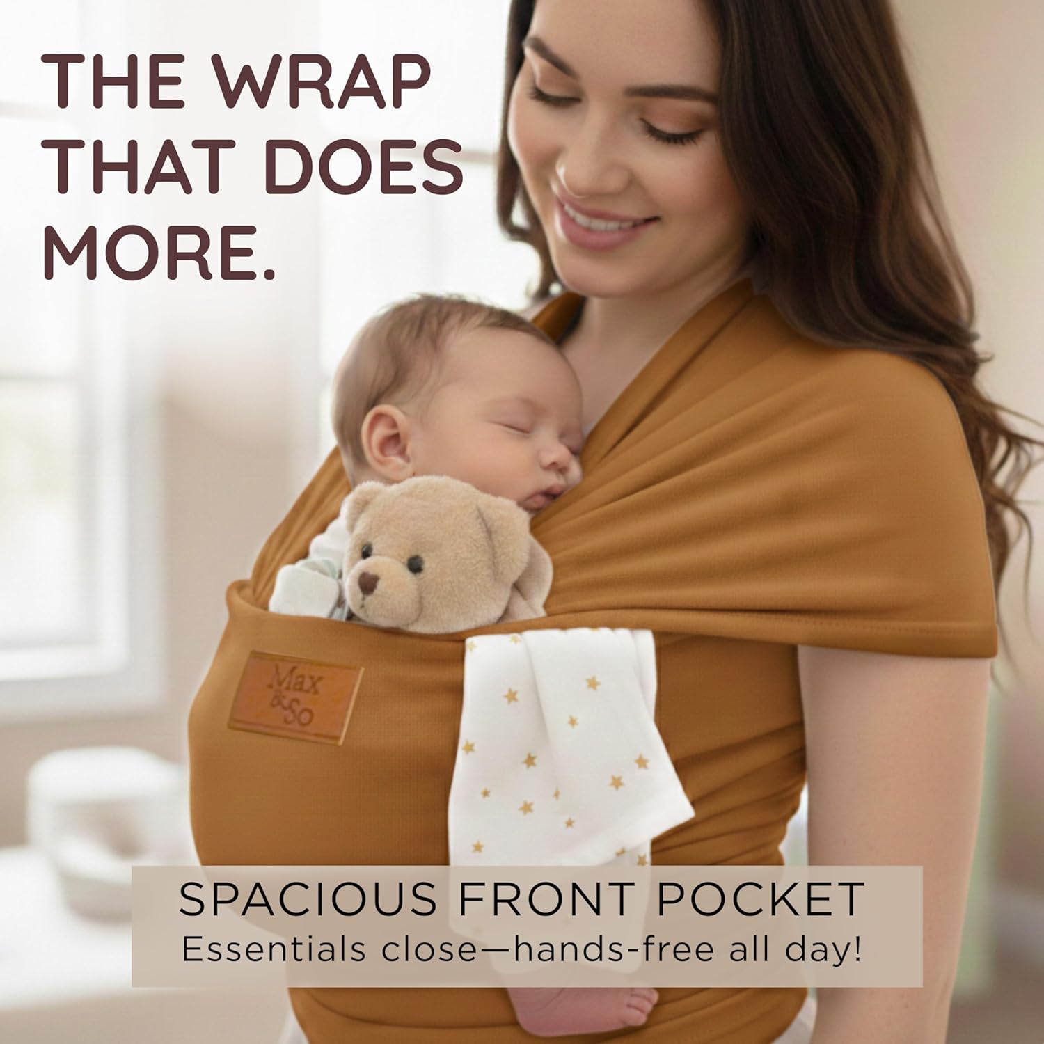 Baby Wrap Carrier - Premium Cotton Baby Carrier Wrap for Newborn to Toddler- Infant Carrier- Baby Holder One Size Fits All with Front Pocket by Max&so