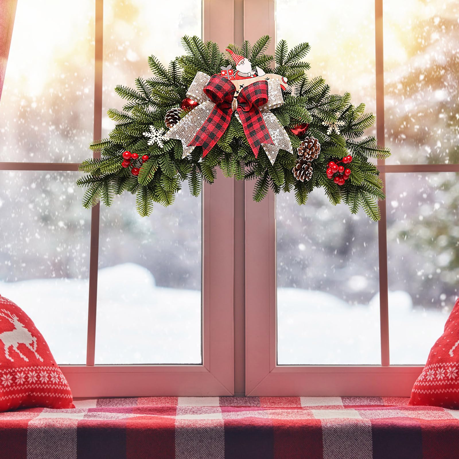 Christmas Swag, 22in Winter Pine Needles Decoration Swag with