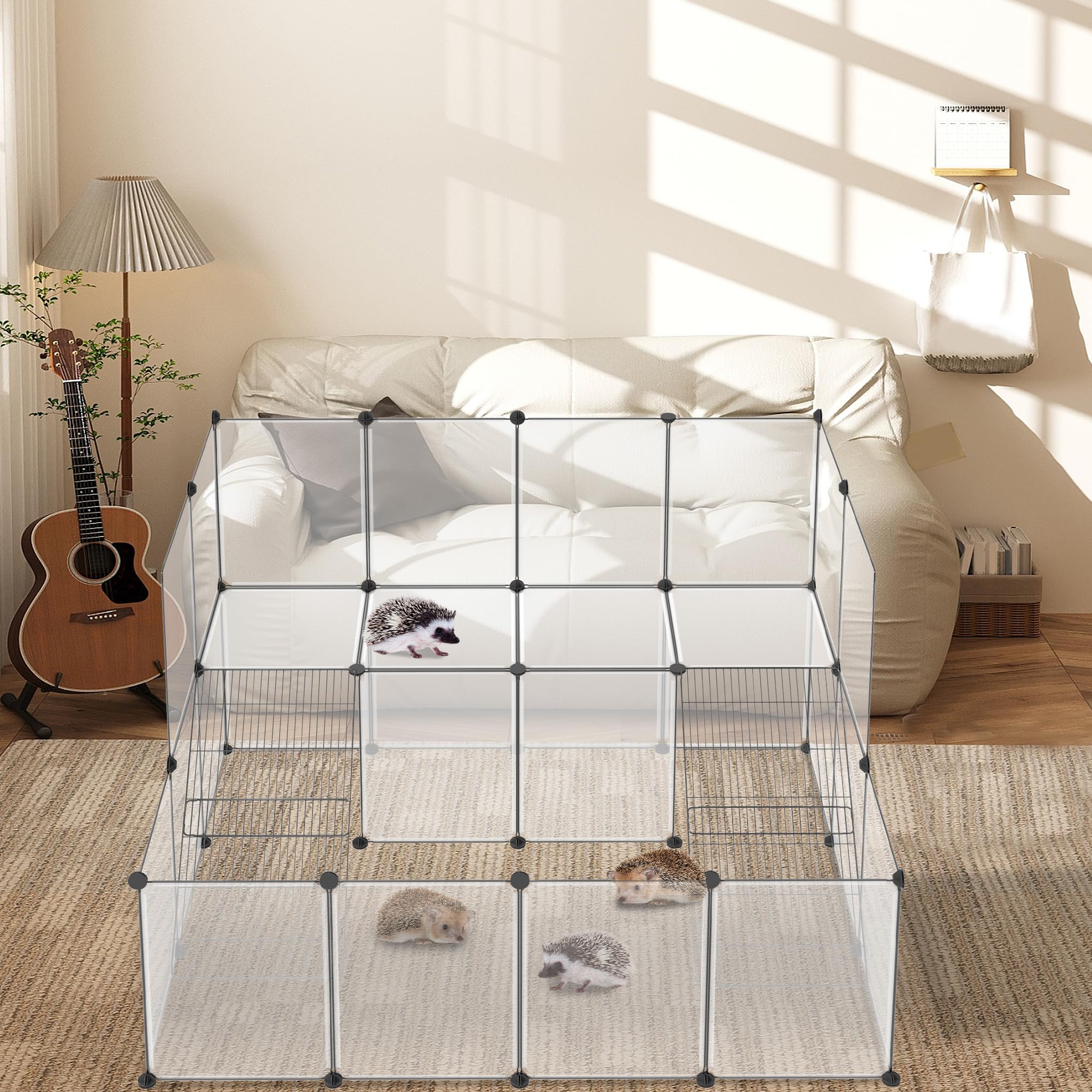 NAIZY Parque al aire libre, 26 unidades, 143 x 108 x 93 cm, color blanco, para animales pequeños, 35 x 45 cm, por pieza, ampliable para conejos, con escalera de rejilla