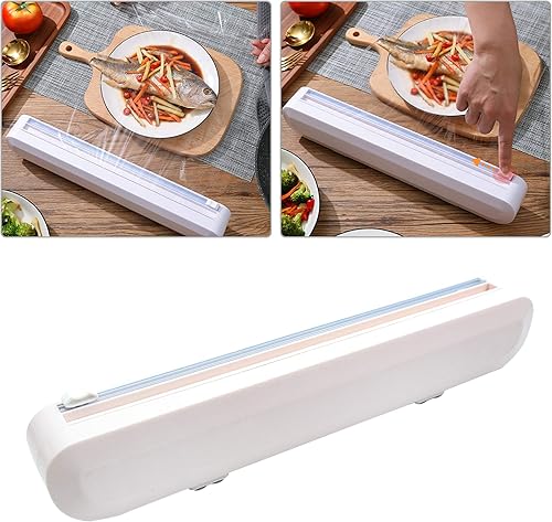 Miniatura 7 de Dispensador de plástico reutilizable con cortador, dispensador de envoltura de alimentos, película adhesiva recargablepapel encerado, 1 rollo de