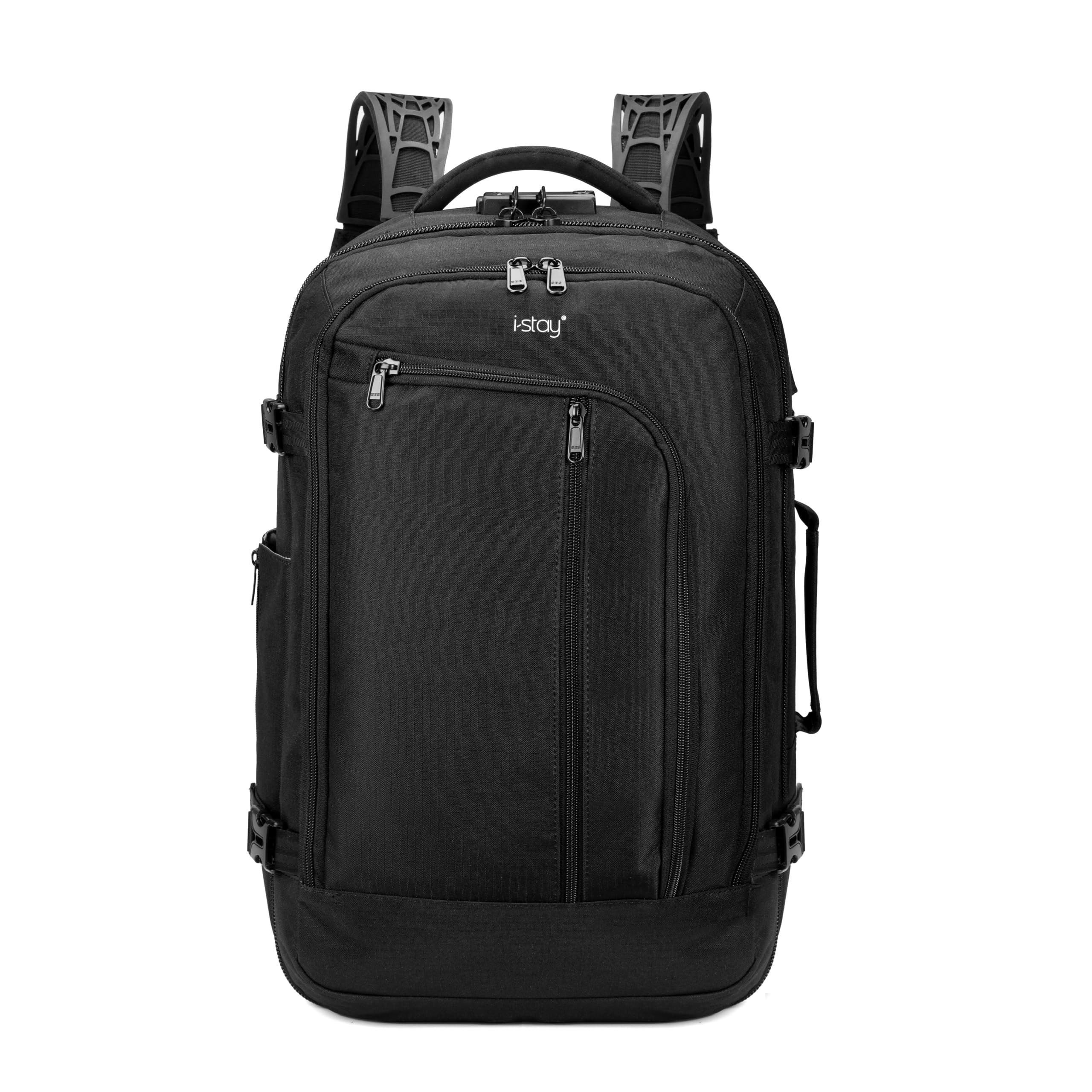 i-stay Cabin Backpack luggage bag, Flight Approved 38 Litre Weekend Backpack Carry On Travel Hand Luggage with laptop compartment, USB port and anti theft padlock Black