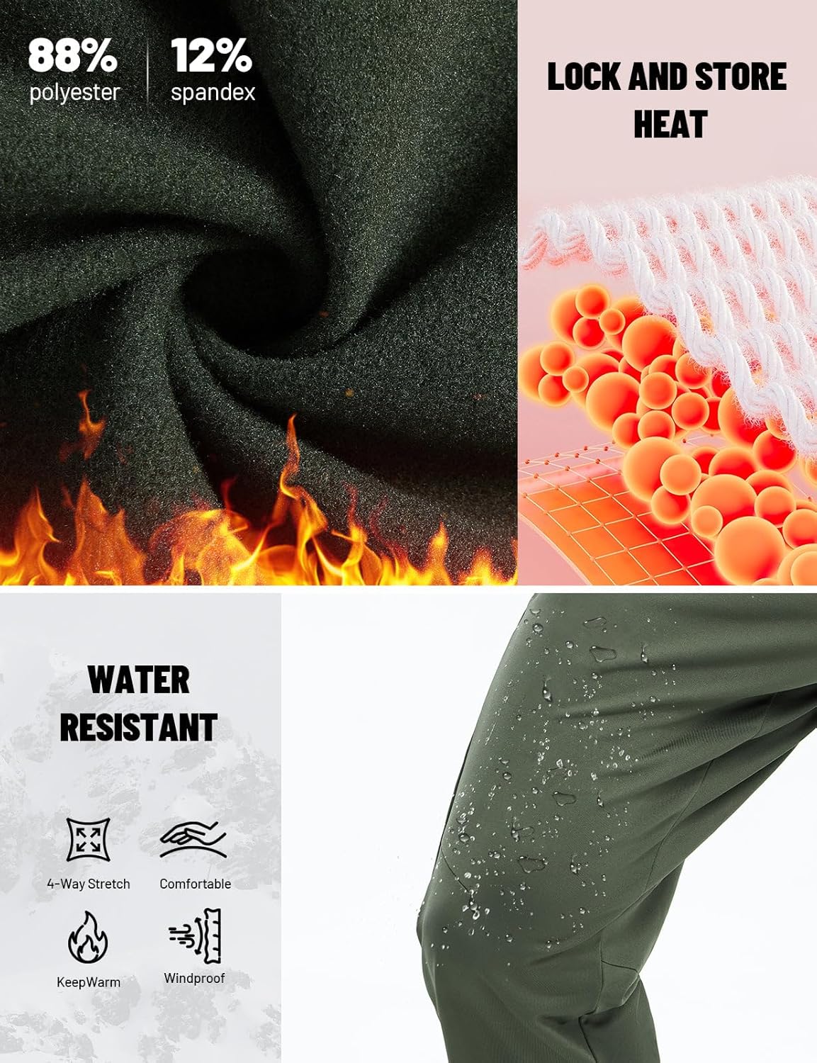 baleaf Men's Fleece Lined Pants Waterproof Sweatpants with 3 Pockets Open Bottom Winter Thermal Athletic Pants - Image 4