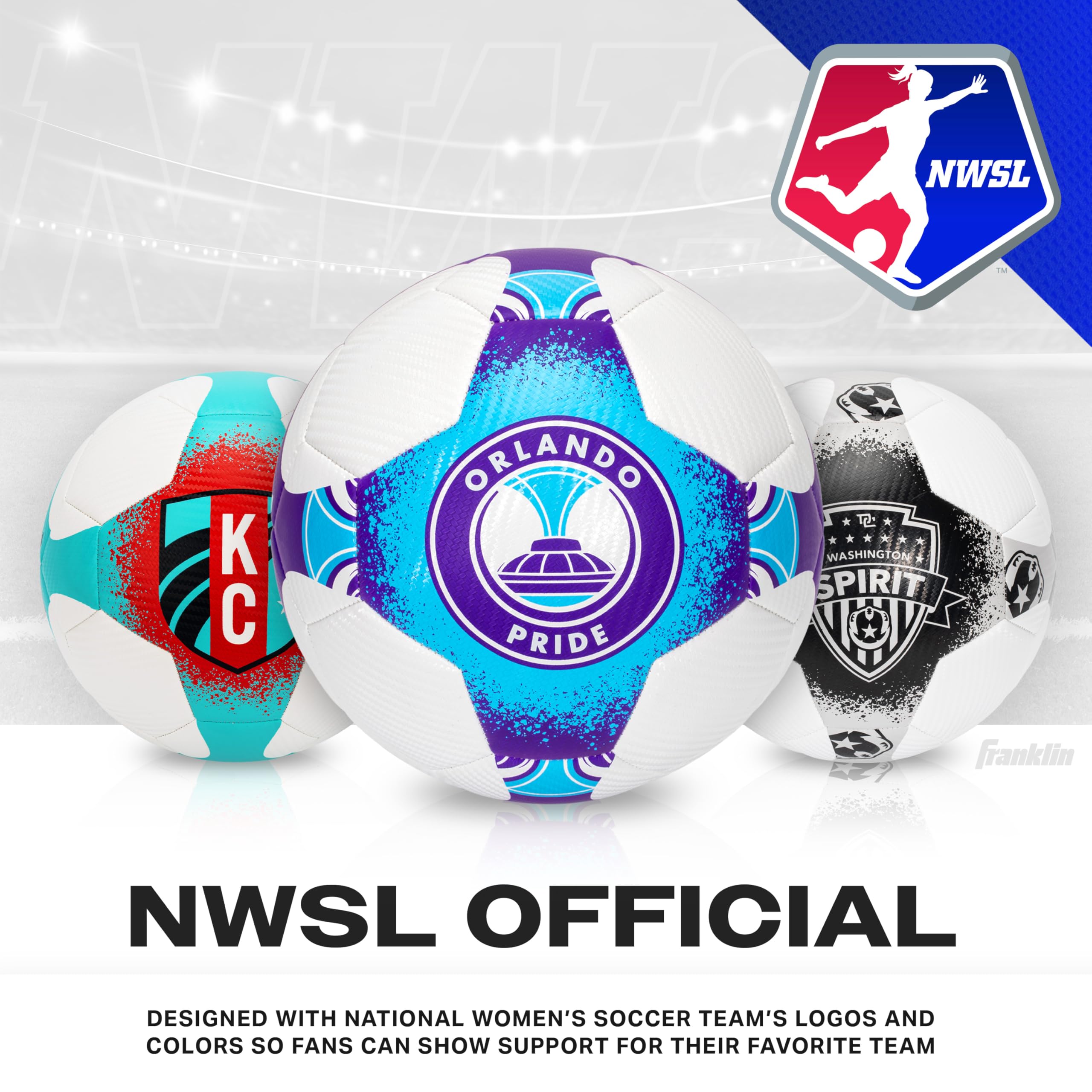 Franklin Sports NWSL Team - Balones de fútbol para niños y adultos, balones de fútbol para niños y niñas, balón de fútbol oficial de NWSL, disponible en tamaño oficial 5 o tamaño mini 1