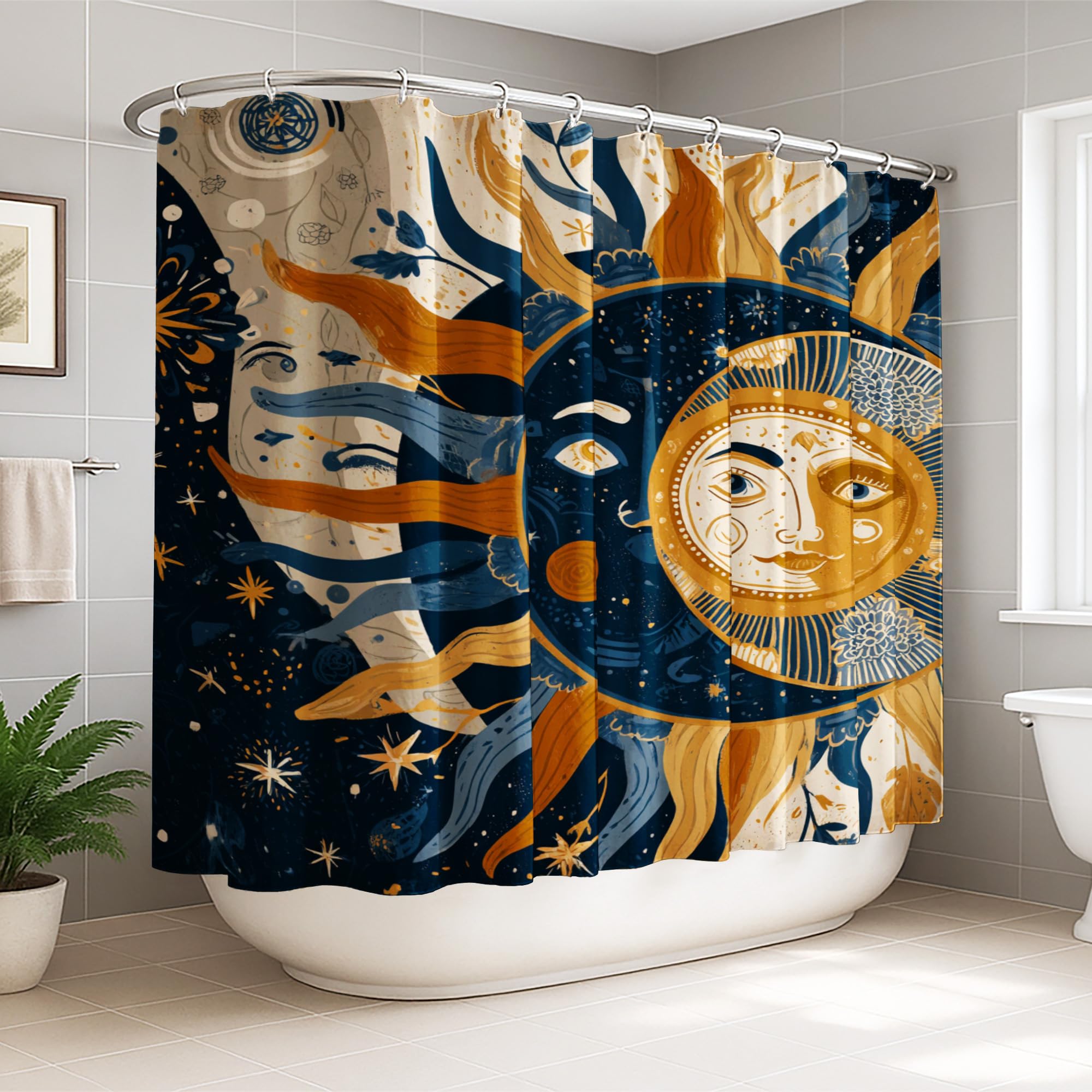 Rideau de douche soleil bohème artistique pour dortoir et grand bain