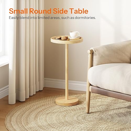 Miniatura 4 de HOOBRO Mesa auxiliar redonda pequeña, mesa de bebidas de bambú, mesa de café Martini con acento de pedestal para espacios pequeños en sala de estar