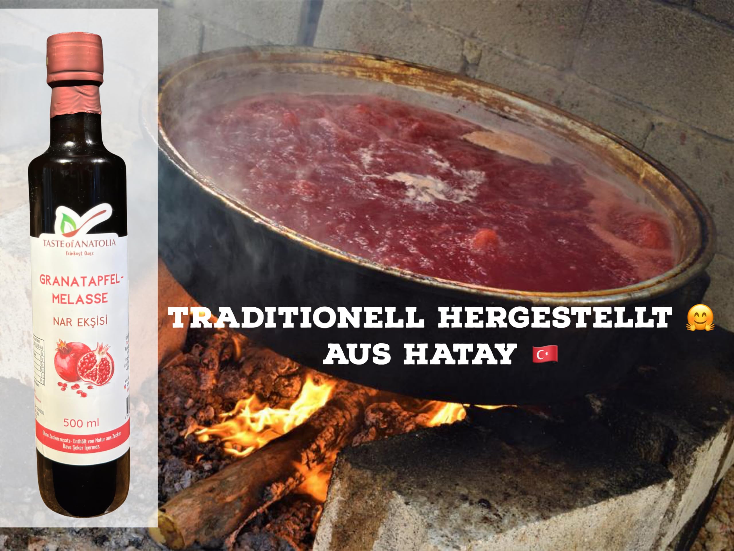 Granatapfelsirup pur 700ml - Granatapfelmelasse (Nar eksisi) 500 ml von TASTE OF ANATOLIA FEINKOST OASE, 100% natürlich. Aus HATAY-Türkei. (Namensänderung: auf Melasse 500 ml)