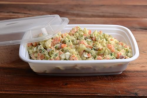 Miniatura 4 de EcoQuality Contenedores de preparación de comidas [paquete de 100] Recipiente rectangular blanco con tapas, caja Bento para almacenamiento de