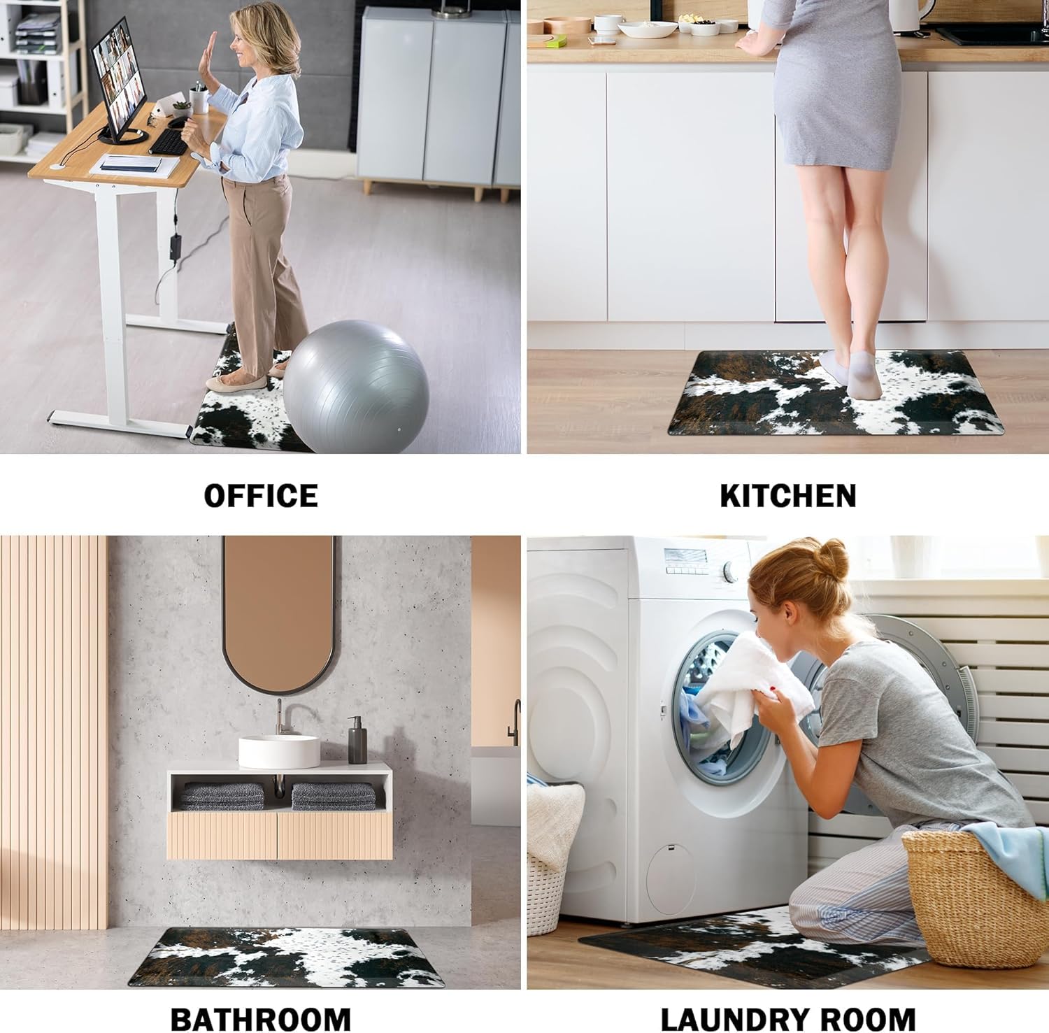 Cowhide Kitchen Mat Cushioned Anti Fatigue - 1/2 Inch Thick Western Cow Kitchen Mats for Floor, Non Slip PVC Waterproof Standing Desk Ergonomic Comfort Rugs for Sink, Office, Laundry, 17.3x28 - Image 7