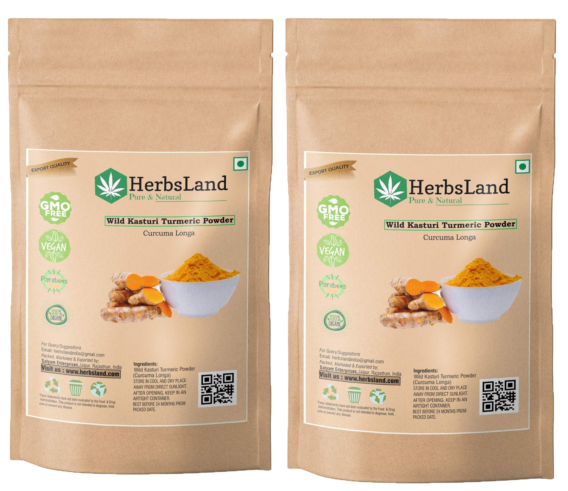HerbsLand® Bio organic Wild Turmeric Powder for Skin and Face Care [Curcuma Aromatica/Jangli Haldi/Kasturi Manjal/Kasturi Haldi Powder] | Skin whitening (100% Pure & Natural) (200 gm)