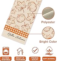 Vista 2 de Seliem Fall Pumpkin Maple Leaves Table Runner, Hello Autumn Buffalo Plaid Check Farmhouse Kitchen Dining Table Decor, Thanksgiving Seasonal Home