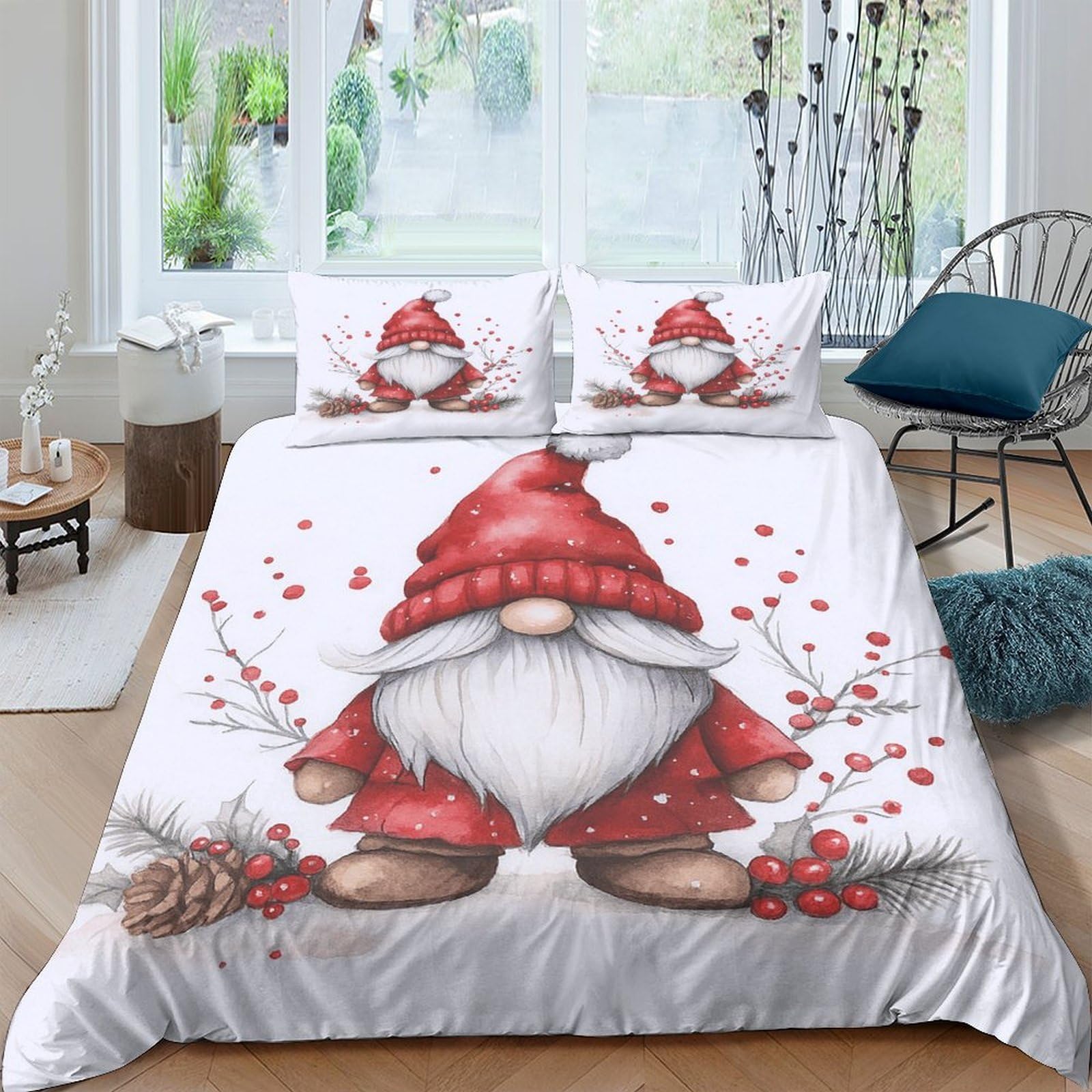 Ctjqhvkz Style-1 3D Printed Christmas Gnome Fitted Sheet Microfiber Red Festive Bed Cover For Bedroom Guest Room Mattress Protection Decor Single（135X200cm）