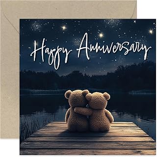 Wedding Anniversary Cards - Teddy Bear Star Sky Anniversary Card for Couple - Son and Daughter in Law - Mum and Dad - Charming Anniversary Cards for Family and Friends - Special Gifts