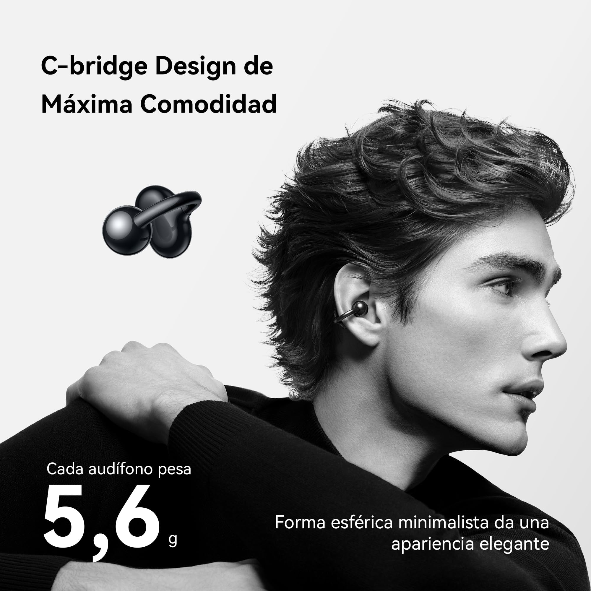 HUAWEI FreeClip Auriculares Inalámbricos Bluetooth,Clip Innovador,Open-Ear,Gran Duración de Batería,Cancelación de Ruido en Llamadas por IA,Resistencia IP54 al Polvo y a Salpicaduras de Agua,Negro