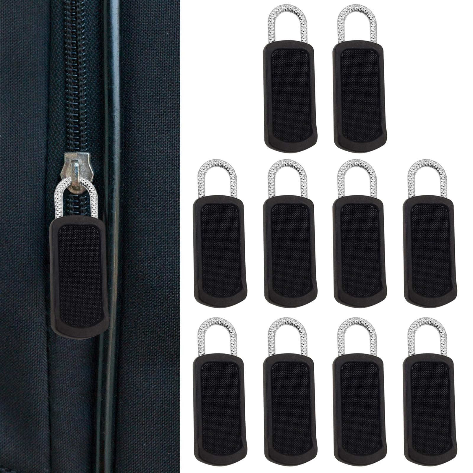 Urmspst Reißverschluss-Zuglaschen Set | 8 Stück In Schwarz & Silber | Für Jacken, Taschen, Stiefel, Rucksäcke | Zinklegierung | 26 Mm