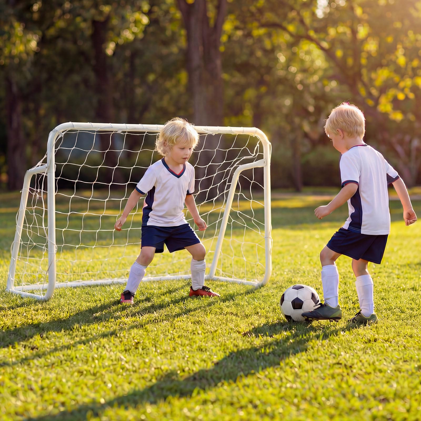 COSTWAY Porta da Calcio per Bambini in Metallo con Rete e 6 Picchetti | Mini Porta da Calcio 121 x 60 x 80 cm per Campo, Giardino e Cortile, Attrezzatura per Allenamento di Tiro