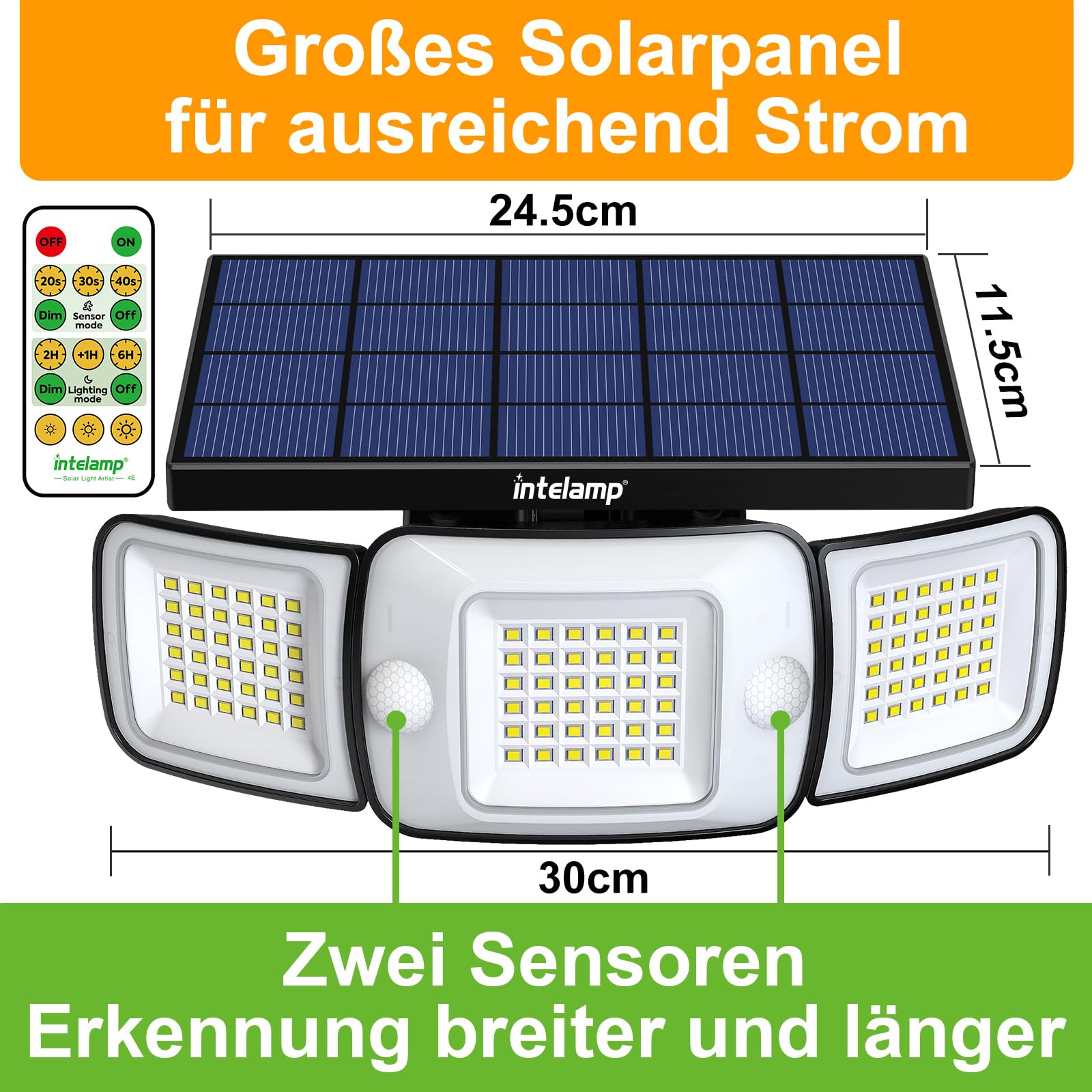 INTELAMP Solarlampen für Außen mit Bewegungsmelder mit Fernbedienung, 6000mAh Superhelle Solarleuchten für Außen 4 Modi 270° Weitwinkelabdeckung, Wasserdicht Solar Wandleuchte für Garten, Garage, Hof