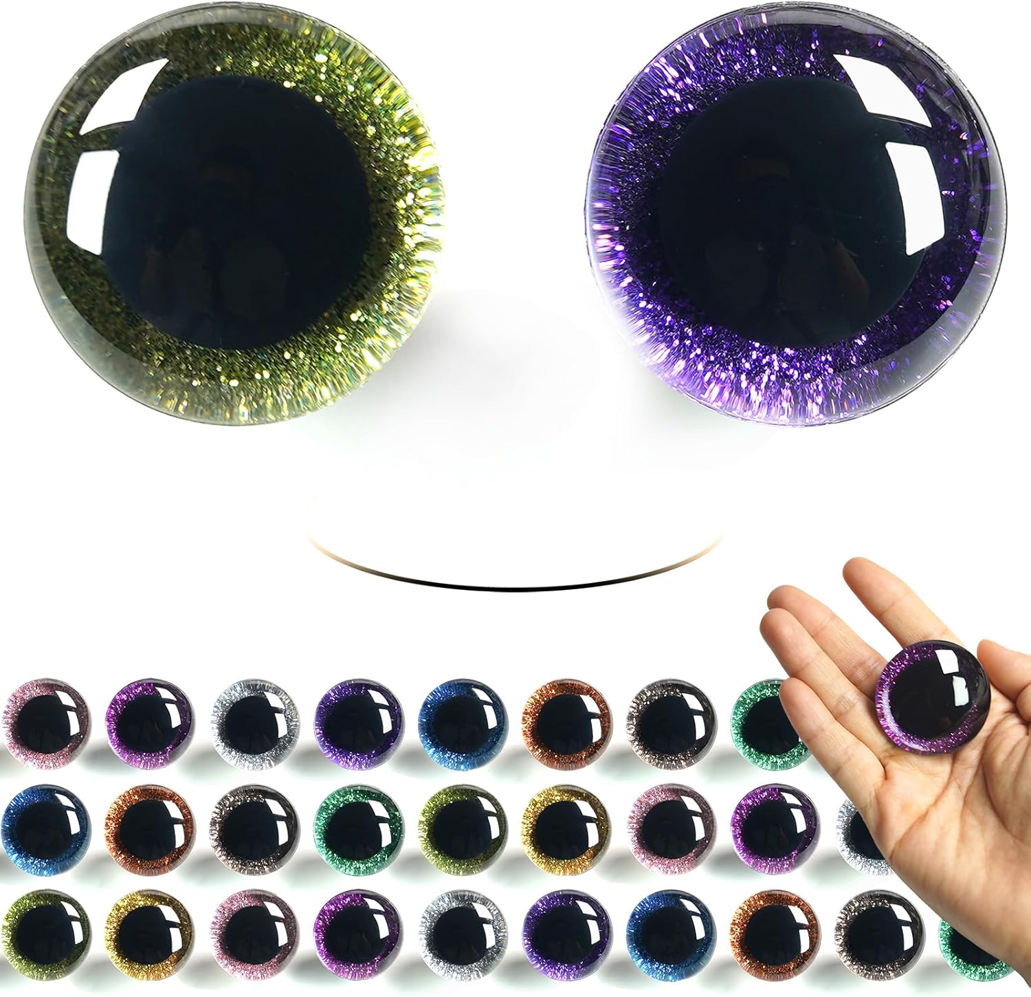 SEVENSUN Sparkling 40mm Centered Glitter Safety Eyes, 20 pcs 10 Colors 3D Well-Centered Pupils Eyes with Washers, Doll Eyes Stuffed Crochet Eyes Craft Doll Making Safety Eyes for Crocheting Amigurumi
