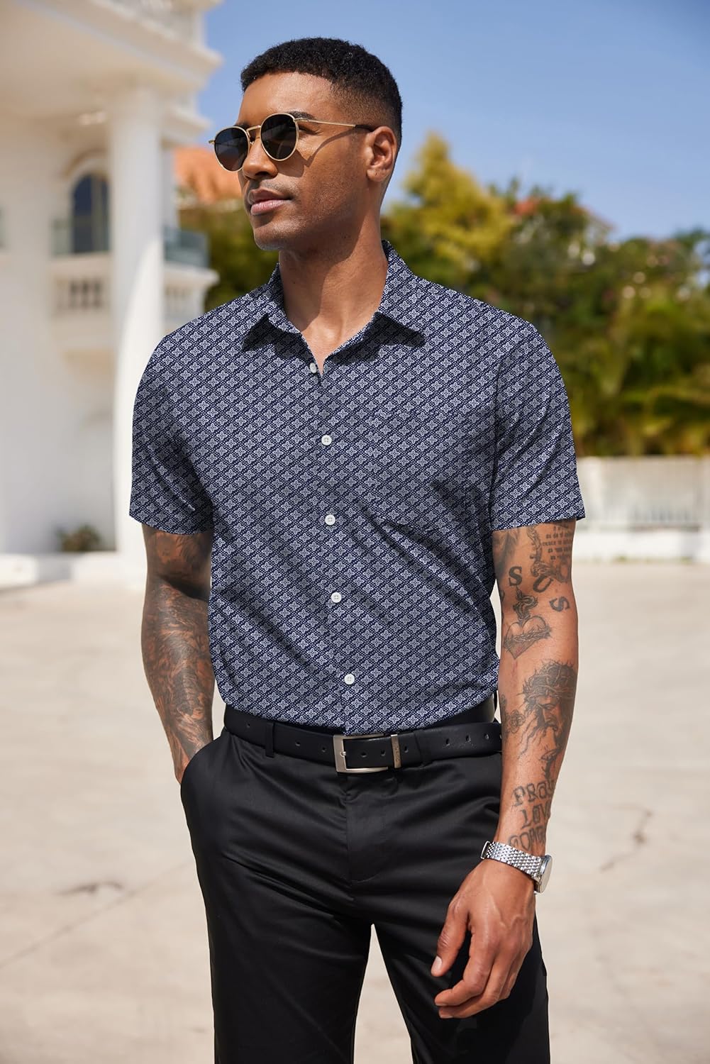 COOFANDY Men's Short Sleeve Casual Button Down Shirt Business Untucked Dress Shirts with Pocket - Image 3