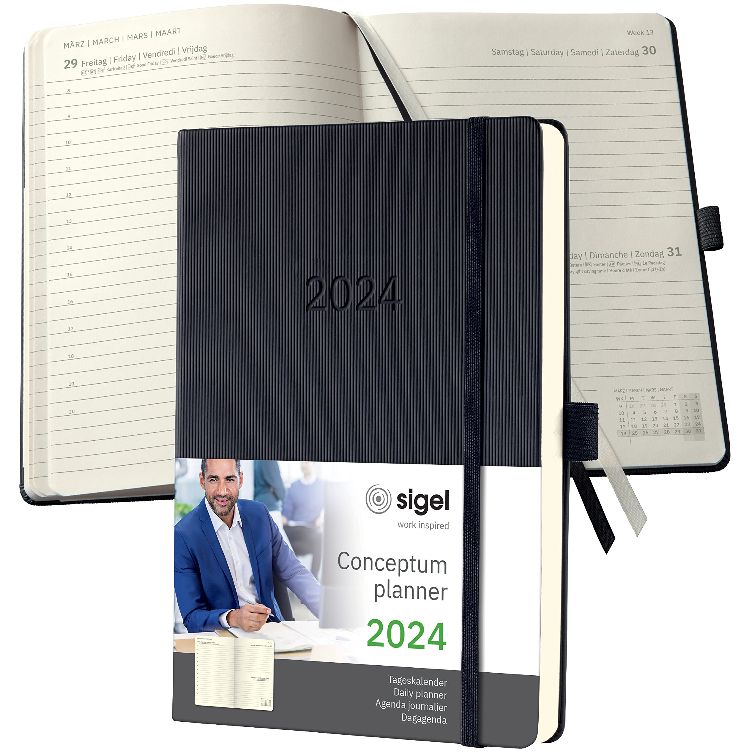SIGEL C2410 Conceptum Daily planner 2024, approx. A5, Black, hardcover, 1 page equal to 1 day, 400 pages, ca. A5