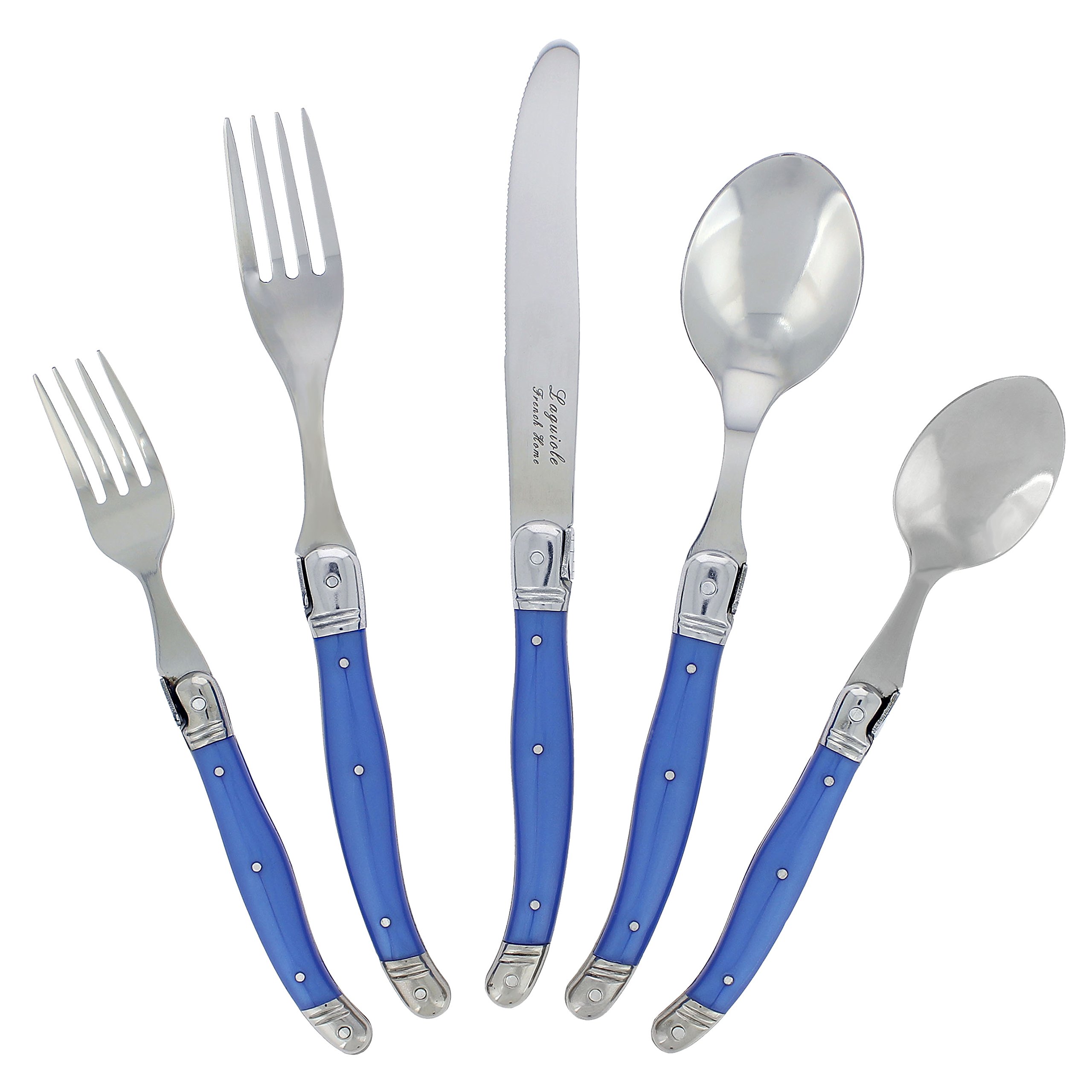 French HomeLaguiole 20-Piece Silverware Set (French Blue) –Stainless Steel Cutlery Set– Dishwasher Safe, Luxurious Utensil Sets w/Spoons, Forks, Knives – Knives, Spoons and Forks Set