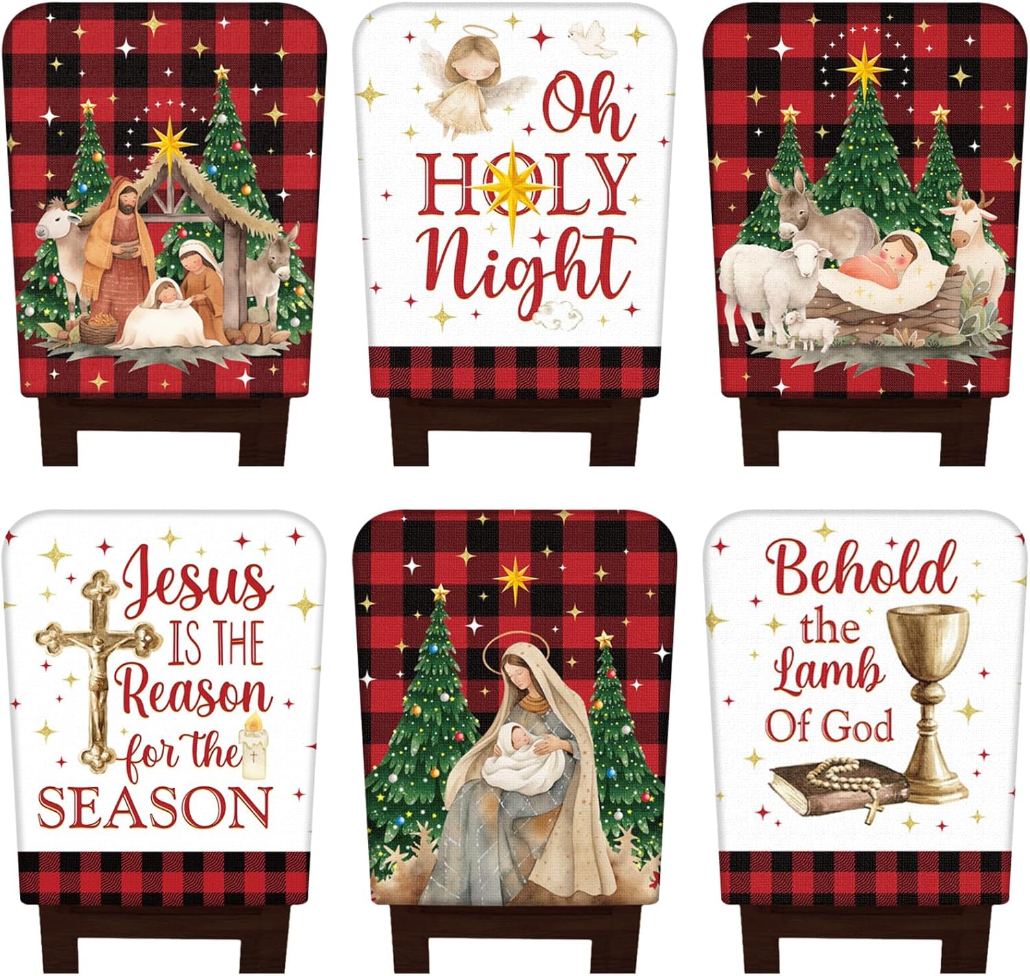 6 Pcs Christmas Nativity Scene Chair Back Covers Xmas Chair Protector Slipcovers Washable Winter Dining Room Seat Covers for Home Hotel Kitchen Decorations