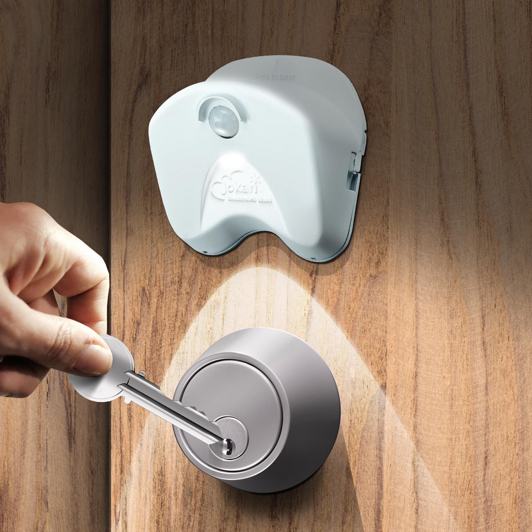 Effortless Nighttime Entry. Bright LED, Enhanced Security, Convenient Key Access to Unlock Doors, Quick and Easy Installation Jokari Lock Light Easy to Install Motion-Activated Deadbolt Illuminator
