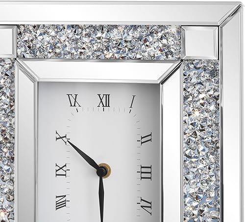 Miniatura 5 de SHYFOY Reloj de escritorio con espejo, relojes de mesa decorativos con diamante triturado de 13.2 x 11.8 pulgadas, reloj rectangular de cristal con