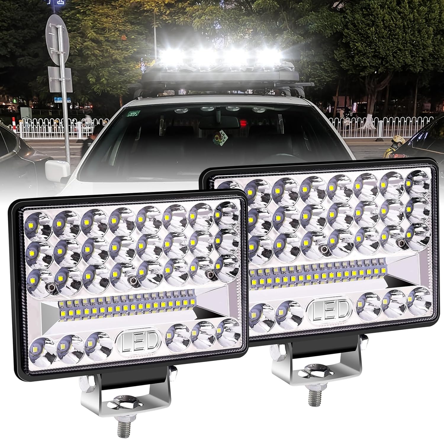 LED Work Light, 5 Inch Heavy Equipment LED Pods Lights, 12V-24V Waterproof Driving Working Fog Lights for Trucks ATV UTV 4x4 SUV (Pack of 2)